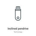 Inclined pendrive outline vector icon. Thin line black inclined pendrive icon, flat vector simple element illustration from