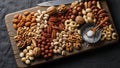 Include almonds, walnuts, pecans, cashews, pistachios, macadamia, Royalty Free Stock Photo