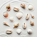 Include cowries, scallops, conches, and augers, displaying a range Royalty Free Stock Photo