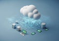 Include data servers and storage units, all set against a soft blue Royalty Free Stock Photo