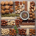 Include whole and shelled walnuts pecans pistachios almonds hazelnuts Royalty Free Stock Photo