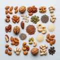 Includes almonds walnuts pecans pistachios Brazil nuts and cashews Royalty Free Stock Photo