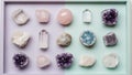 Includes rose quartz amethyst clusters clear quartz and a blue Royalty Free Stock Photo