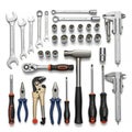 Includes a set of open end wrenches socket wrenches pliers screwdrivers Royalty Free Stock Photo