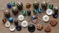Includes various buttons in sizes and colors large decorative beads with Royalty Free Stock Photo
