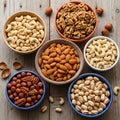 Including blue orange and beige and the nuts are displayed in a Royalty Free Stock Photo