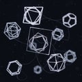 Including dodecahedrons and octahedrons, are depicted in a three-dim Royalty Free Stock Photo