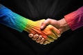 Inclusion in action: LGBT rainbow flag style handshake - Generative AI