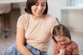 Inclusion of children with down syndrome, international day,happy family portrait of mother with daughter Royalty Free Stock Photo