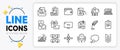 Inclusion, Safe time and Technical documentation line icons. For web app. Vector