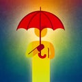 Inclusion symbol person holds umbrella, sheltering all under canopy of diversity