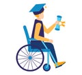 Inclusive affordable education. A graduate of a disabled student in a wheelchair has learned from the program of a