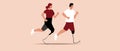 Inclusive couple isolated, jogging with prosthesis, Flat vector stock illustration with runners woman and man, disabled person