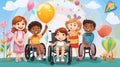 inclusive group of children, socialization of children with disabilities generative ai Royalty Free Stock Photo