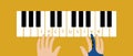Inclusive hands on piano keys, inclusive class, Flat vector stock illustration with Hands with prosthetic musician as a concept Royalty Free Stock Photo