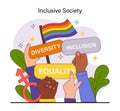 Inclusive Society concept. Diverse hands pointing towards equality,