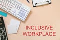 Inclusive workplace. Flat lay composition with computer keyboard on pink background Royalty Free Stock Photo