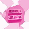 Inclusivity and core values words written on wooden blocks. Social and business concept Royalty Free Stock Photo