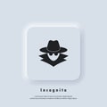 Incognito icon. Incognito logo. Browse in private. Spy agent, secret agent, hacker. Vector. UI icon. Neumorphic UI UX white user Royalty Free Stock Photo