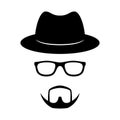 Incognito icon. Man face with glasses, beard and hat. Photo props. Vector