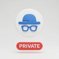 Incognito Mode Icon with Blue Hat and Glasses and Red PRIVATE Button private browsing Royalty Free Stock Photo