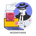 Incognito mode. Private access to browser. Anonymous search on laptop
