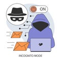Incognito mode. Private access to browser. Anonymous search on laptop.