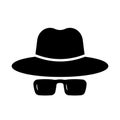 Incognito privacy icon, agent spy hat and glasses, secret hacker