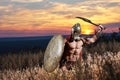 Incognito warrior like antique roman soldier. Royalty Free Stock Photo