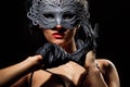 Incognito woman in ancient style mask Royalty Free Stock Photo