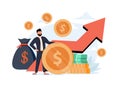 Income growth and profit earnings as financial progress tiny person concept. Symbolic upward arrow as salary, deposit. Royalty Free Stock Photo