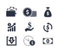 Income icons. Trendy 9 income icons. Contain icons such as dollar award, Money, Coin, money, Payment, dollar income. Royalty Free Stock Photo