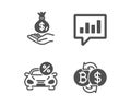 Income money, Car leasing and Analytical chat icons. Bitcoin exchange sign. Vector