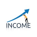 Income or profit growth concept. Businessman push arrow graph vector illustration Royalty Free Stock Photo