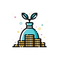 Income increase, return on investment and mutual fund raising concept with gold coins and plant growing out of money bag