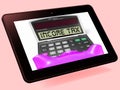 Income Tax Calculator Tablet Means Taxable Earnings And Paying T Royalty Free Stock Photo