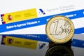 Income Tax Campaign Spain. Euro Coin IRPF web Background. Declaracion de la Renta Macro