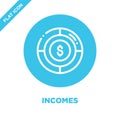 incomes icon vector. Thin line incomes outline icon vector illustration.incomes symbol for use on web and mobile apps, logo, print