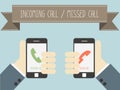 Incoming call and missed call on smartphone