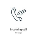 Incoming call outline vector icon. Thin line black incoming call icon, flat vector simple element illustration from editable Royalty Free Stock Photo