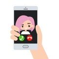 Incoming call from pink hair subcultural girl