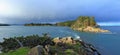 Gulf Islands National Park Landscape Panorama with Dark Clouds over Boat Pass, Saturna Island, British Columbia, Canada Royalty Free Stock Photo
