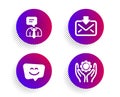 Incoming mail, Support service and Smile face icons set. Employee hand sign. Vector