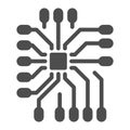 Incoming and outgoing contacts for processor solid icon, electronics concept, PCB vector sign on white background, glyph