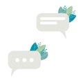 Incoming and outgoing eco chat bubbles with leaves. Talk minimal bio bubble with foliage. The frame with 3 messeges dots and 2 Royalty Free Stock Photo