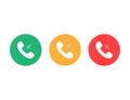 Incoming, outgoing and missed call icons. Set of dial symbols with arrows. Isolated buttons of telephone communication