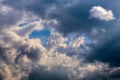 Incoming shattered storm close-up clouds at march daylight in continental europe