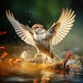 Ai Generated illustration Wildlife Concept of Incoming Sparrow