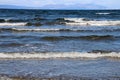 Incoming Tide at Ayr Beach Scotland with Distant Isle of Arran