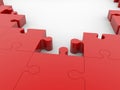 Incomplete rows of puzzle pieces in red color.3d Royalty Free Stock Photo